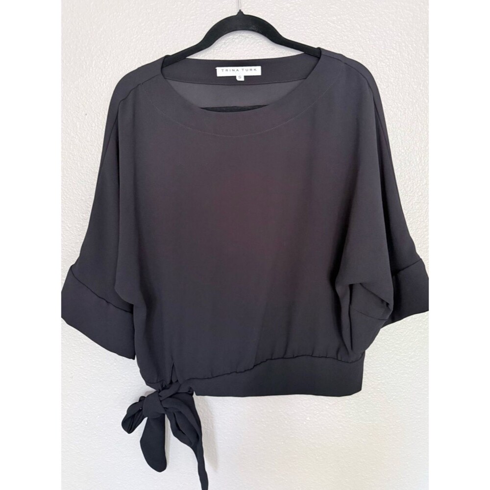 Trina Turk Black Dolman Sleeve Tie-Hem Top
